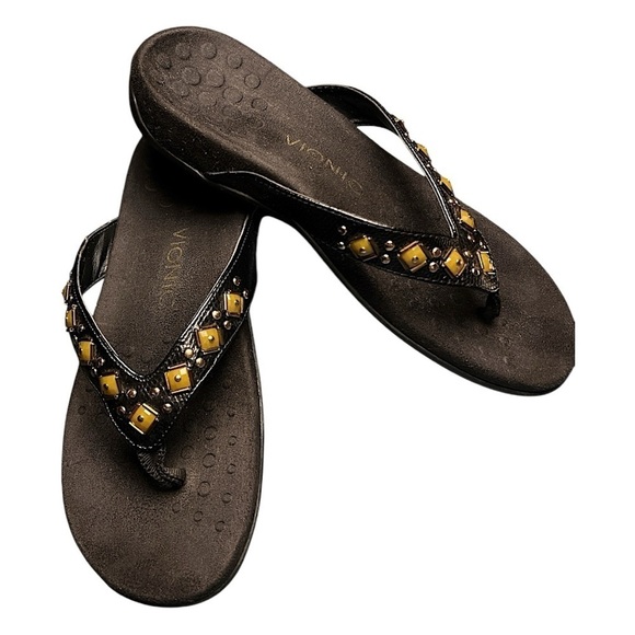 VIONIC Orthaheel Floriana Croco Black Jeweled Beaded Orthotic Flip Flops Size 7 - Picture 8 of 15